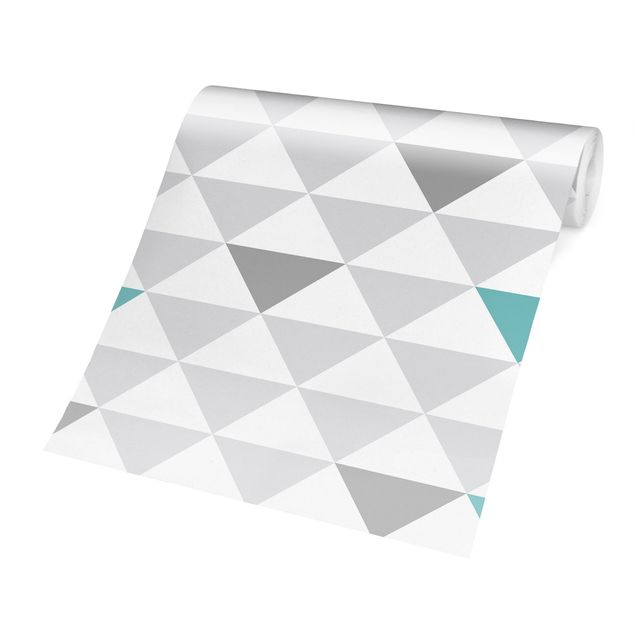 Tapeter No.YK64 Triangles Grey White Turquoise