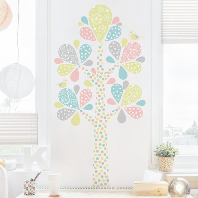 Wallstickers fåglar No.yk76 Abstract tree with big drop sheets in pastel