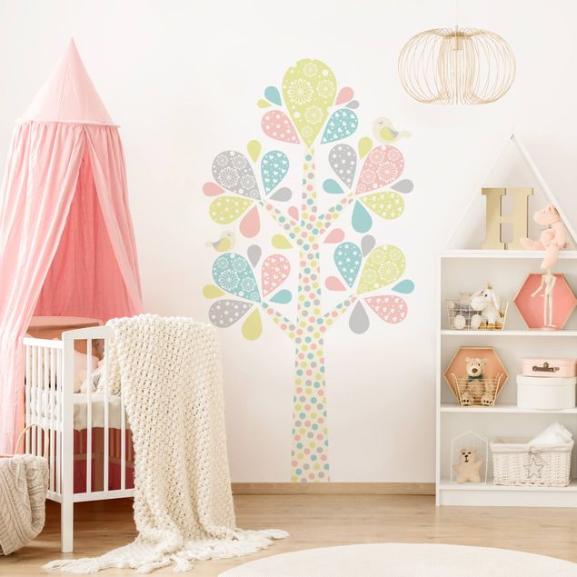 Wallstickers träd No.yk76 Abstract tree with big drop sheets in pastel