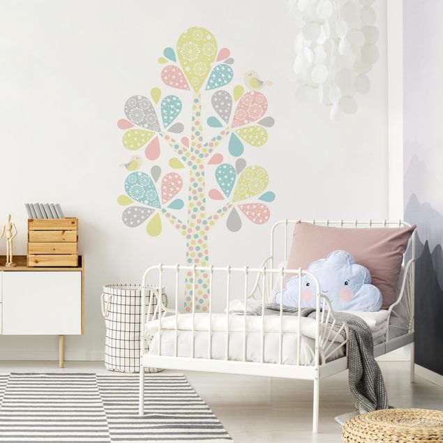Wallstickers djur No.yk76 Abstract tree with big drop sheets in pastel