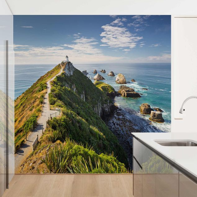Fototapeter hav Nugget Point Lighthouse And Sea New Zealand