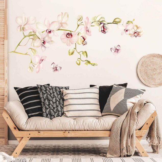 Wallstickers blommor  Orchidenzweig and butterfly in rosé