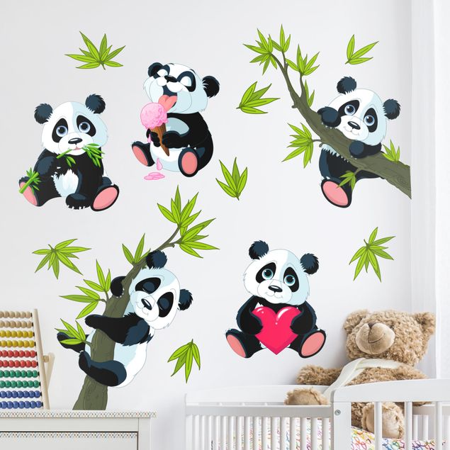 Autocolantes de parede selva Panda bear set heart