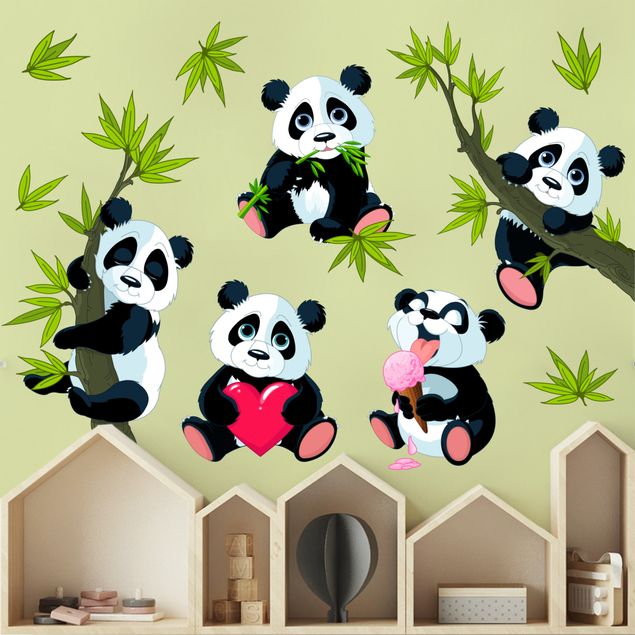 Autocolantes de parede pandas Panda bear set heart