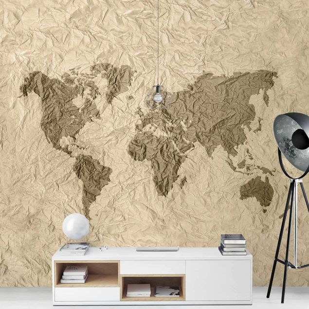 Fototapeter världskartor Paper World Map Beige Brown