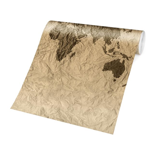 Tapeter Paper World Map Beige Brown