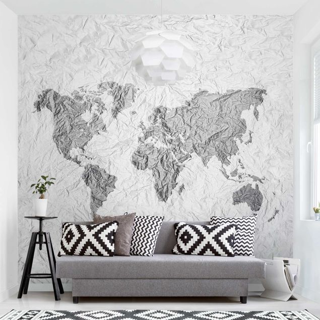 Kök dekoration Paper World Map White Grey
