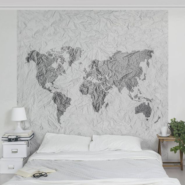 Fototapeter världskartor Paper World Map White Grey