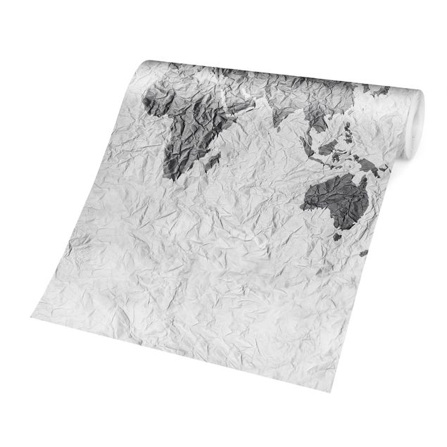 Tapeter Paper World Map White Grey