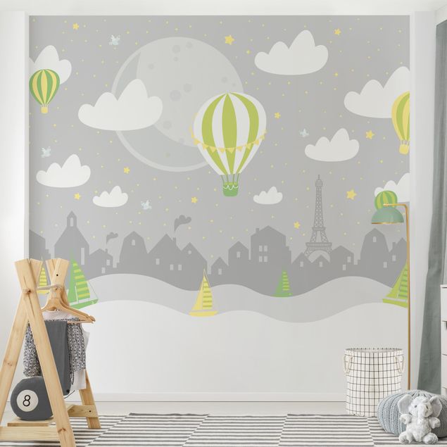 Fototapeter Paris Paris With Stars And Hot Air Balloon In Grey