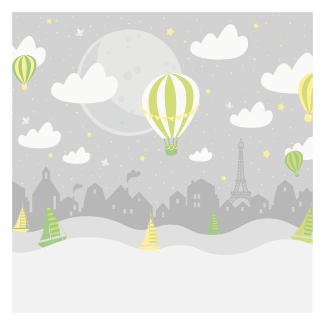 Tapeter Paris With Stars And Hot Air Balloon In Grey