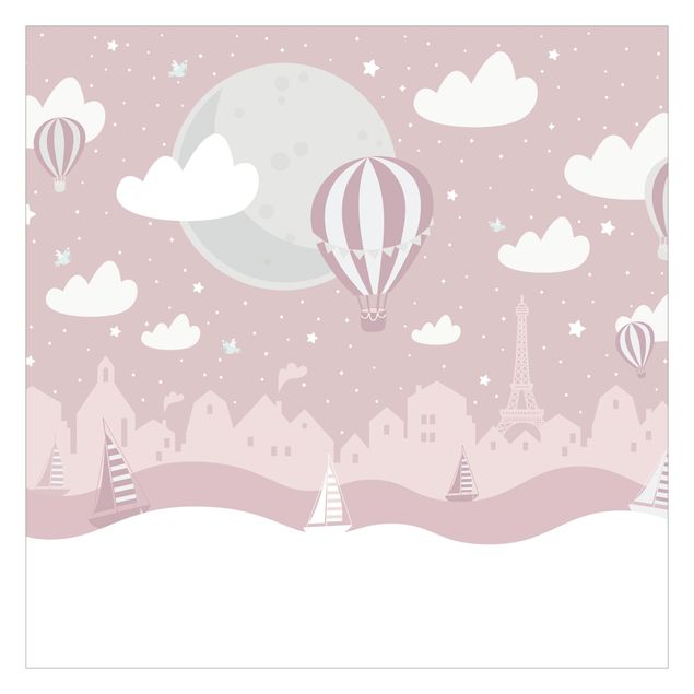Tapeter Paris With Stars And Hot Air Balloon In Pink