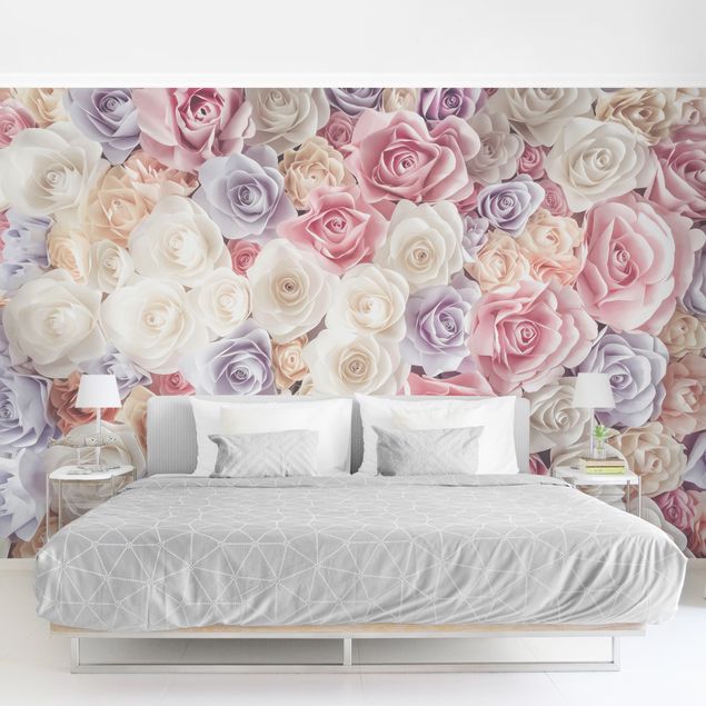 Fototapeter rosor Pastel Paper Art Roses