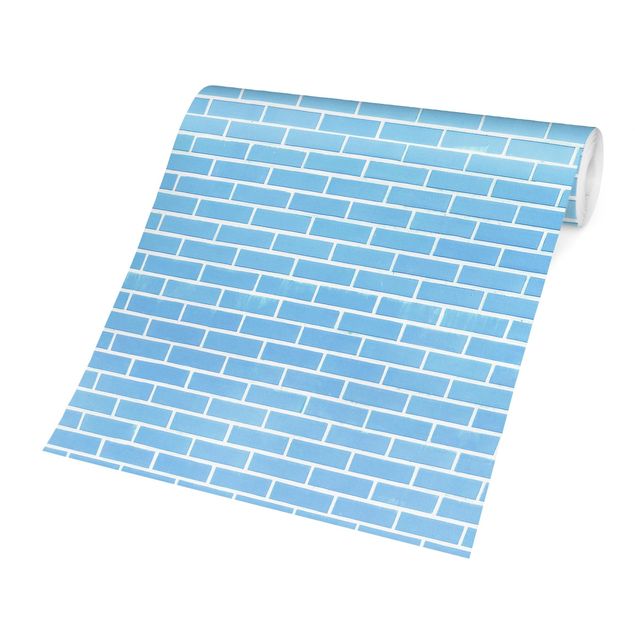 Fototapeter sten utseende Pastel Blue Brick Wall