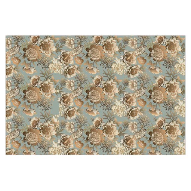 Tapeter Peony Pattern Turquoise Gold