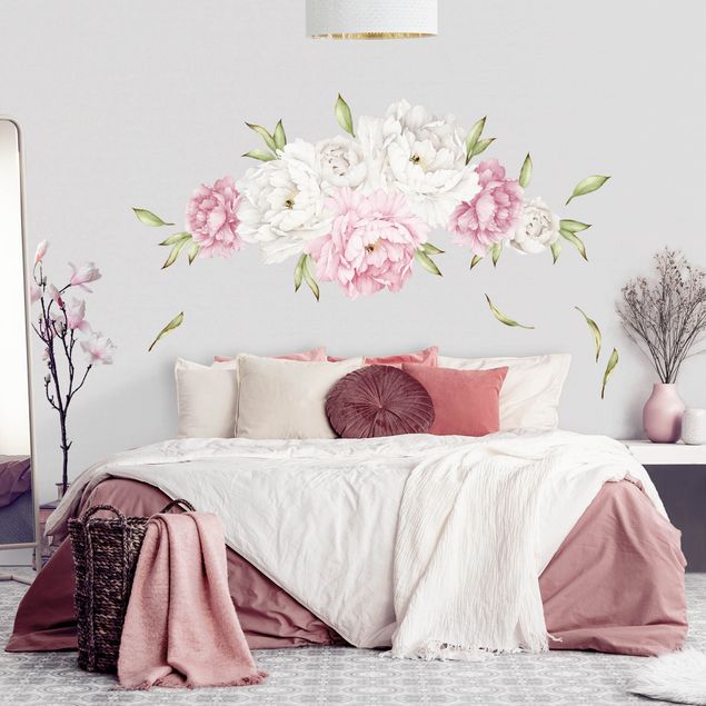 Autocolantes de parede flores Peonies set rosé white