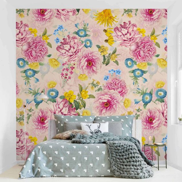 Fototapeter blommor  Peony Pattern With Yellow