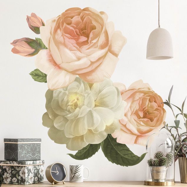 Wallstickers rosor Peach-colored rose bouquet