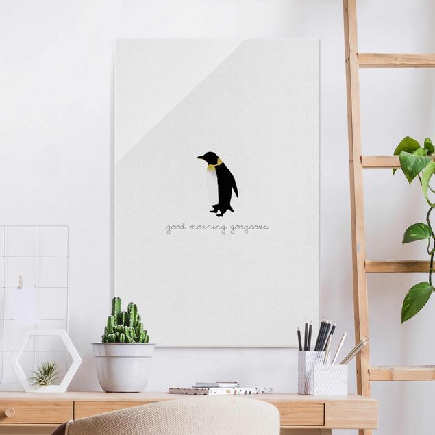 Glastavlor svart och vitt Penguin Quote Good Morning Gorgeous