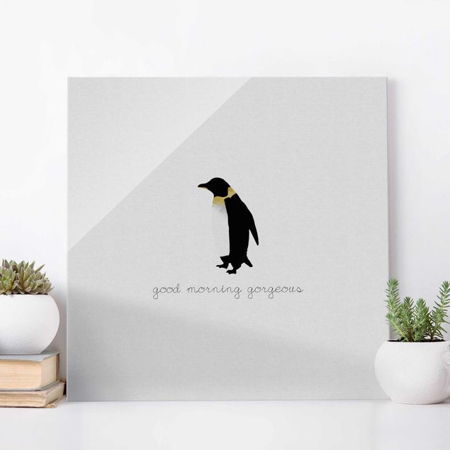 Glastavlor svart och vitt Penguin Quote Good Morning Gorgeous