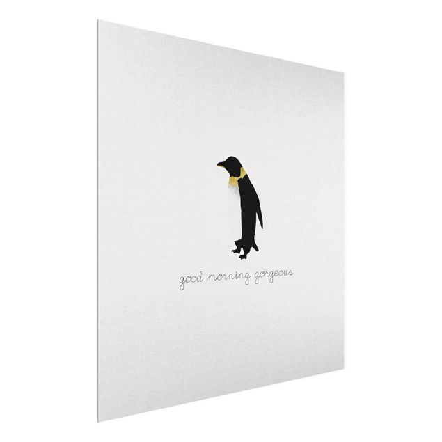 Tavlor svart och vitt Penguin Quote Good Morning Gorgeous