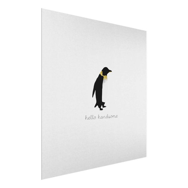 Tavlor svart och vitt Penguin Quote Hello Handsome