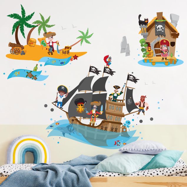Autocolantes de parede piratas Pirate ship Treasure Island Mega Set