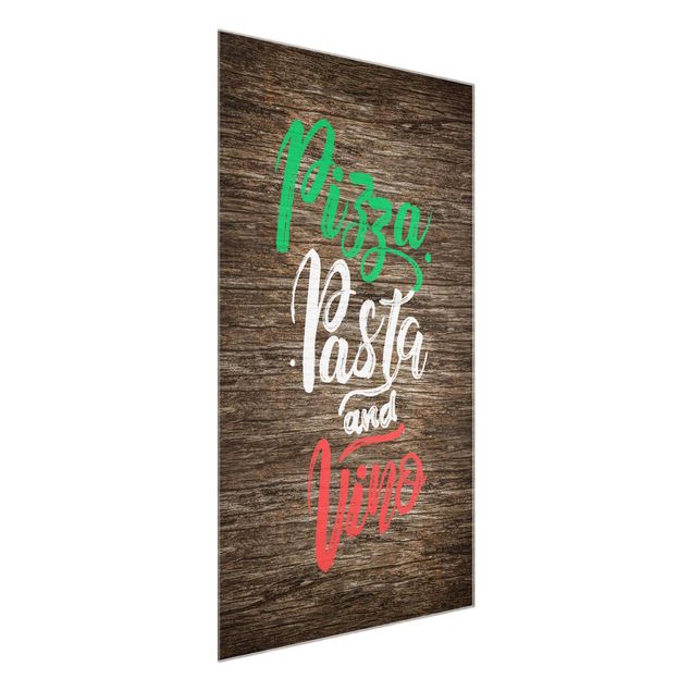 Tavlor modernt Pizza Pasta and Vino On Wooden Board