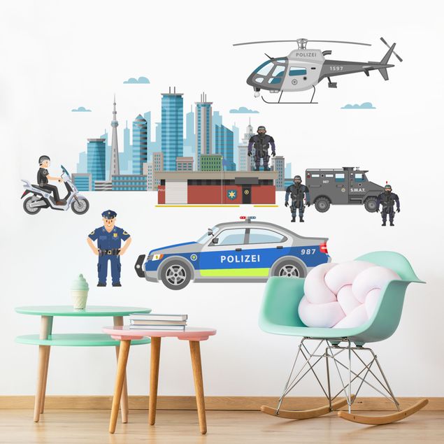 Wallstickers bilar Police and police cars set