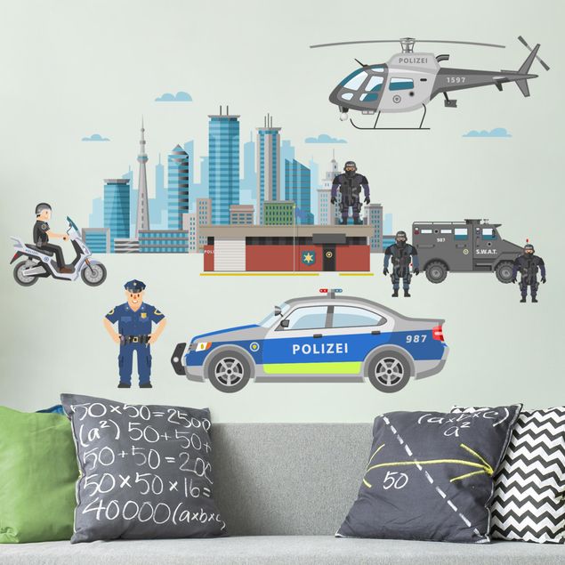 Wallstickers polis Police and police cars set