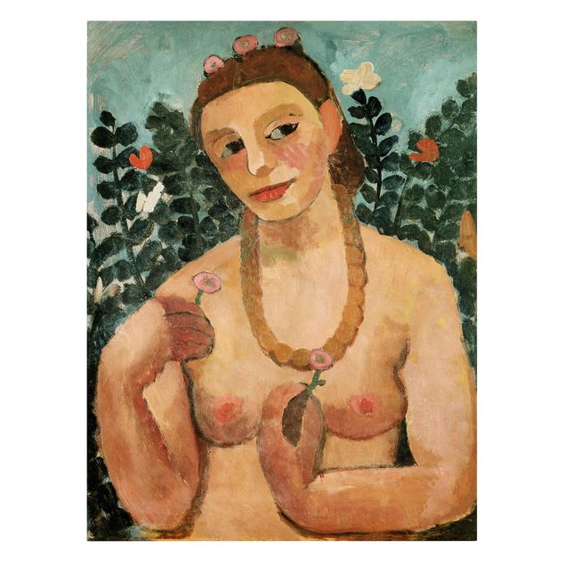 Canvastavlor konstutskrifter Paula Modersohn-Becker - Self Portrait with Amber Necklace