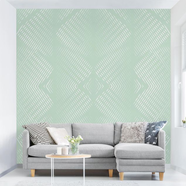 Tapeter geometrisk Rhombic Pattern With Stripes In Mint Colour