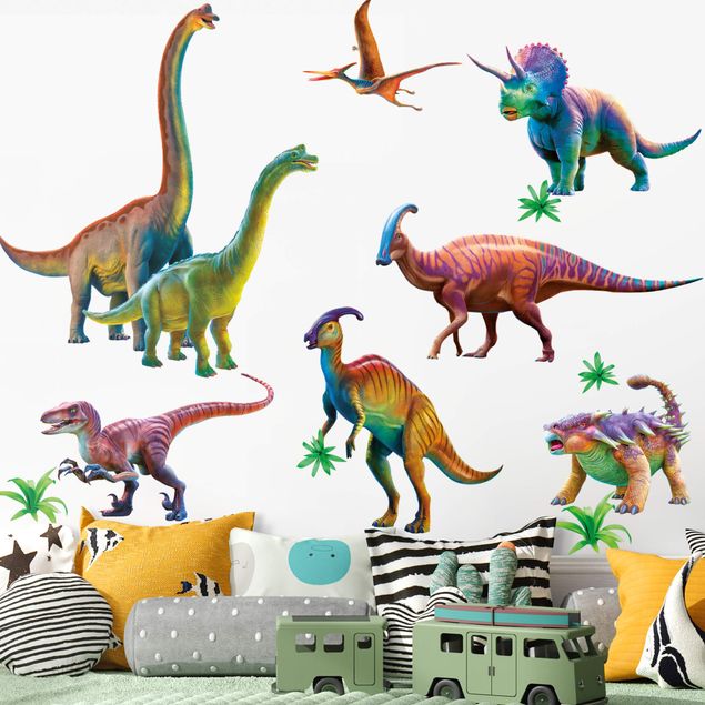 Autocolantes de parede dinossauros Rainbow dinosaur set