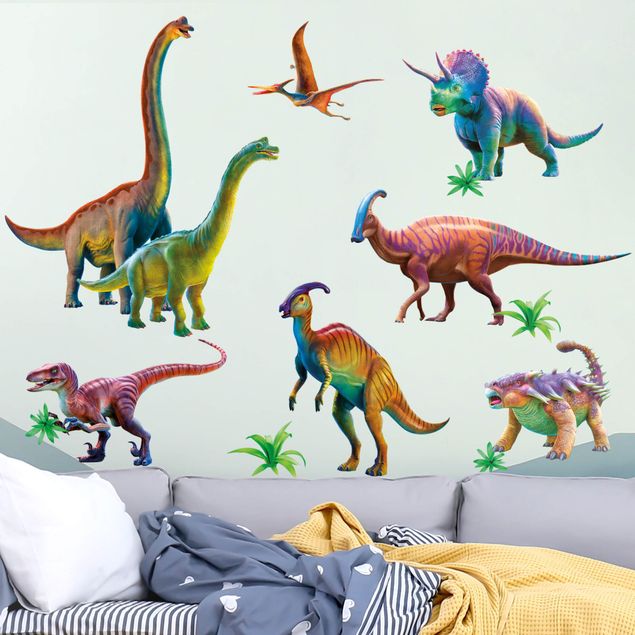 Inredning av barnrum Rainbow dinosaur set