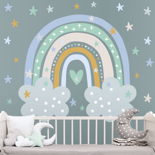 Wallstickers rymden Rainbow with clouds blue turquoise