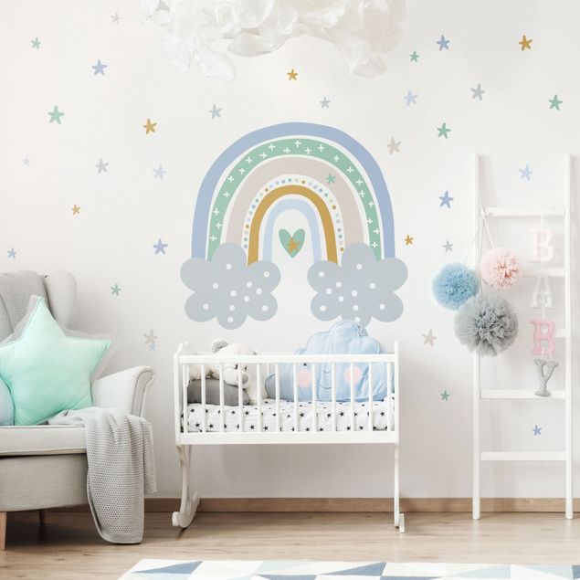 Wallstickers kära Rainbow with clouds blue turquoise