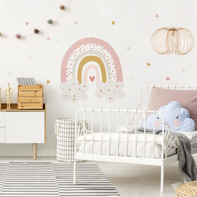 Wallstickers kära Rainbow with clouds pink