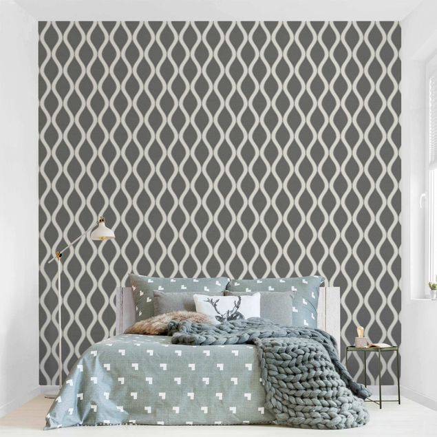 Tapeter geometrisk Retro Pattern With Sparkling Waves In Anthracite