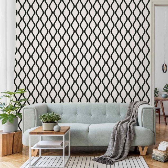 Tapeter geometrisk Retro Pattern With Waves In Black