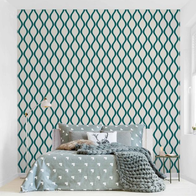 Tapeter geometrisk Retro Pattern With Waves In Emerald
