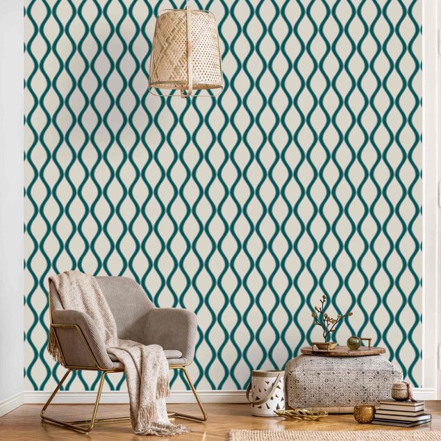 Tapeter modernt Retro Pattern With Waves In Emerald