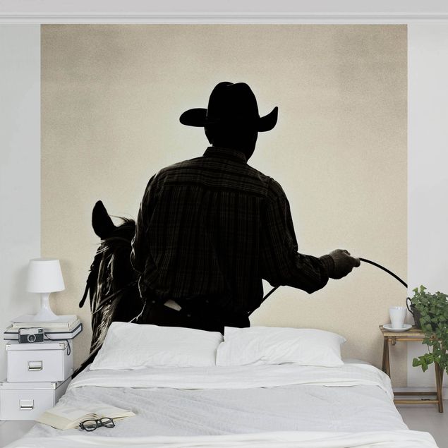 Fototapeter svart och vitt Riding Cowboy