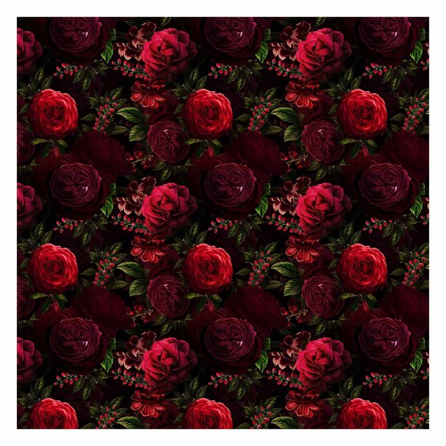 Fototapeter röd Red Roses In Front of Black