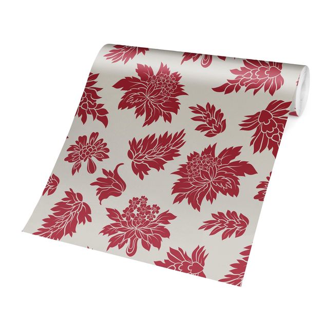 Tapeter Red Baroque Floral Pattern