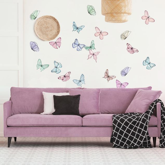 Autocolantes de parede animais Butterflies watercolor pastel set