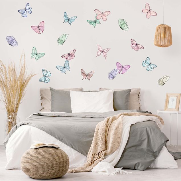 autocolantes decorativos parede Butterflies watercolor pastel set