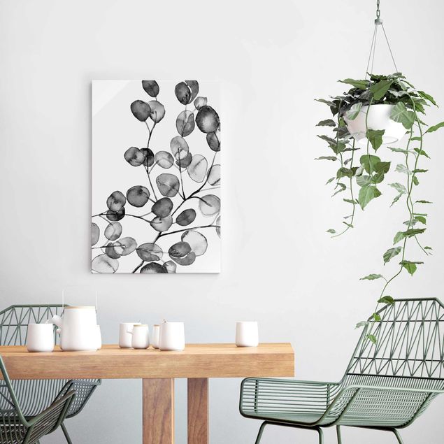 Glastavlor blommor  Black And White Eucalyptus Twig Watercolour
