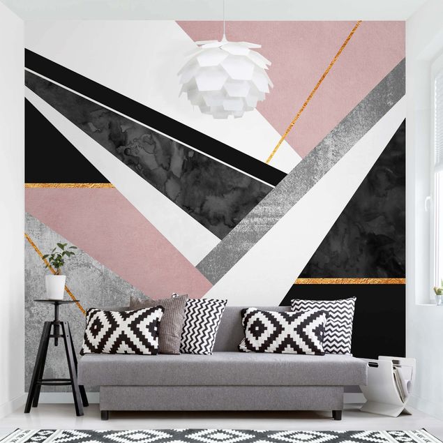 Tapeter geometrisk Black And White Geometry With Gold