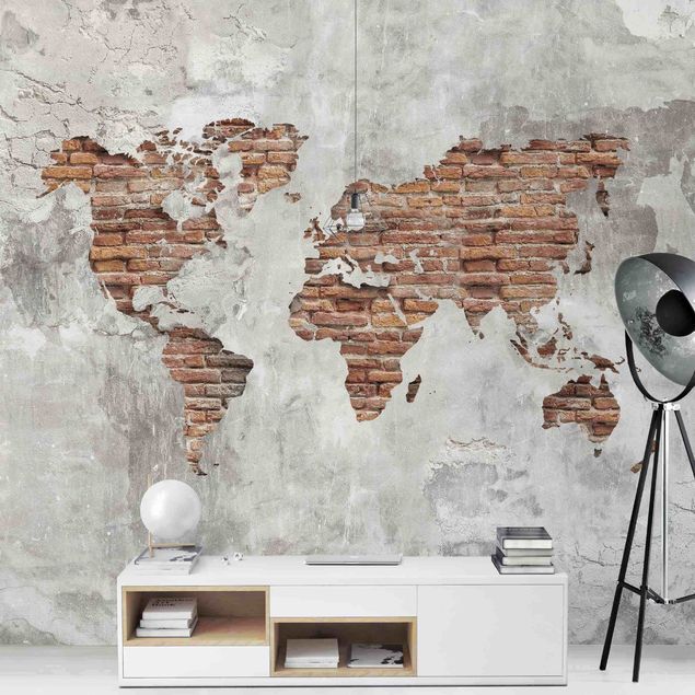 Kök dekoration Shabby Concrete Brick World Map