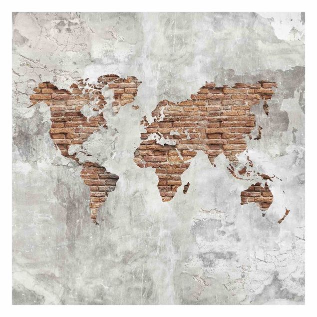 Fototapeter grått Shabby Concrete Brick World Map
